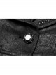 Front Metal Button Long Sleeve Lace Frill Back Waist Lace-Up Rear Long Hem Black Gothic Knitted Crack Coat