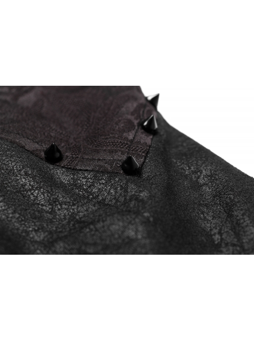 Front Metal Button Long Sleeve Lace Frill Back Waist Lace-Up Rear Long Hem Black Gothic Knitted Crack Coat