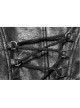 High Collar Front Zipper Long Sleeve Metal Buckle Leather Belt Back Lace-Up Black Glossy Crack Punk Short Jacket