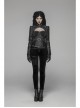 High Collar Front Zipper Long Sleeve Metal Buckle Leather Belt Back Lace-Up Black Glossy Crack Punk Short Jacket