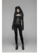 High Collar Front Zipper Long Sleeve Metal Buckle Leather Belt Back Lace-Up Black Glossy Crack Punk Short Jacket