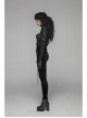 High Collar Front Zipper Long Sleeve Metal Buckle Leather Belt Back Lace-Up Black Glossy Crack Punk Short Jacket