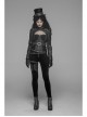 High Collar Front Zipper Long Sleeve Metal Buckle Leather Belt Back Lace-Up Black Glossy Crack Punk Short Jacket