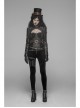 High Collar Front Zipper Long Sleeve Metal Buckle Brown Leather Belt Back Lace-Up Black Glossy Crack Punk Short Jacket
