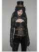 High Collar Front Zipper Long Sleeve Metal Buckle Brown Leather Belt Back Lace-Up Black Glossy Crack Punk Short Jacket