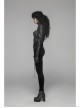 High Collar Front Zipper Long Sleeve Metal Buckle Brown Leather Belt Back Lace-Up Black Glossy Crack Punk Short Jacket