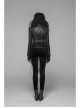 High Collar Front Zipper Long Sleeve Metal Buckle Brown Leather Belt Back Lace-Up Black Glossy Crack Punk Short Jacket