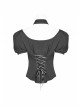 Pendant Collar Front Chest Positioning Lace Flower Bubble Sleeve Back Waist Lace-Up Black Gothic Blouse