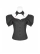Pendant Collar Front Chest Positioning Lace Flower Bubble Sleeve Back Waist Lace-Up Black Gothic Blouse