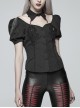 Pendant Collar Front Chest Positioning Lace Flower Bubble Sleeve Back Waist Lace-Up Black Gothic Blouse
