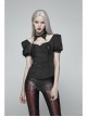 Pendant Collar Front Chest Positioning Lace Flower Bubble Sleeve Back Waist Lace-Up Black Gothic Blouse