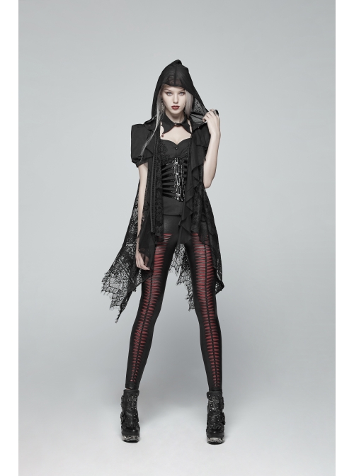 Pendant Collar Front Chest Positioning Lace Flower Bubble Sleeve Back Waist Lace-Up Black Gothic Blouse