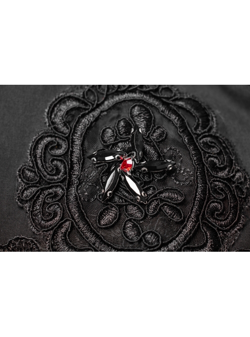 Pendant Collar Front Chest Positioning Lace Flower Bubble Sleeve Back Waist Lace-Up Black Gothic Blouse