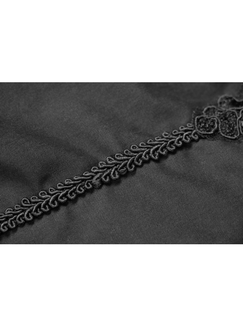 Pendant Collar Front Chest Positioning Lace Flower Bubble Sleeve Back Waist Lace-Up Black Gothic Blouse