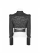Black Dark Print Woven Frill Collar Front Chest Strap Metal Buckle Belt Black Punk Short Coat