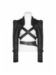 Black Dark Print Woven Frill Collar Front Chest Strap Metal Buckle Belt Black Punk Short Coat