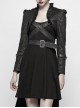 Black Dark Print Woven Frill Collar Front Chest Strap Metal Buckle Belt Black Punk Short Coat