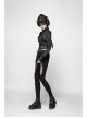 Black Dark Print Woven Frill Collar Front Chest Strap Metal Buckle Belt Black Punk Short Coat