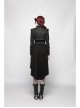 Black Dark Print Woven Frill Collar Front Chest Strap Metal Buckle Belt Black Punk Short Coat
