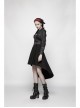 Black Dark Print Woven Frill Collar Front Chest Strap Metal Buckle Belt Black Punk Short Coat