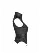 High Collar Front Chest Hollow-Out Barbell Nails Side Metal Buckle Strap Black Punk Vest