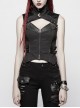 High Collar Front Chest Hollow-Out Barbell Nails Side Metal Buckle Strap Black Punk Vest