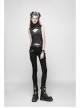 High Collar Front Chest Hollow-Out Barbell Nails Side Metal Buckle Strap Black Punk Vest