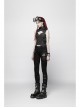High Collar Front Chest Hollow-Out Barbell Nails Side Metal Buckle Strap Black Punk Vest