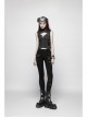 High Collar Front Chest Hollow-Out Barbell Nails Side Metal Buckle Strap Black Punk Vest