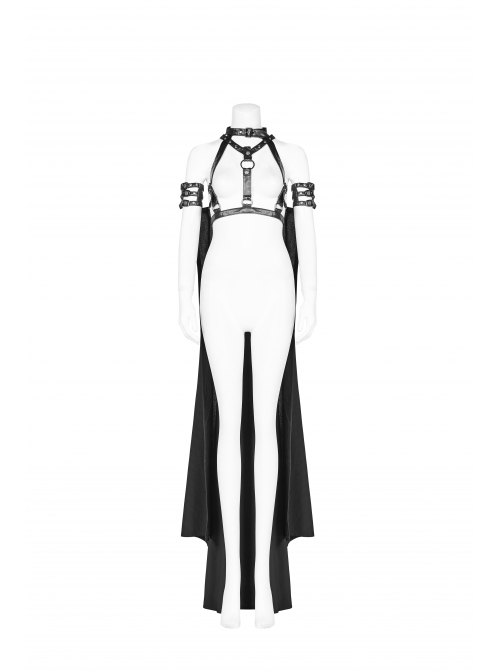 Metal Buckle Straps Arm Loop Metal Chain Black Punk Long Frill Cape