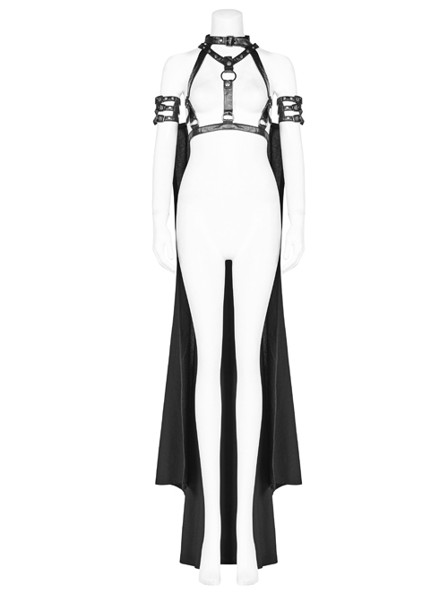 Metal Buckle Straps Arm Loop Metal Chain Black Punk Long Frill Cape