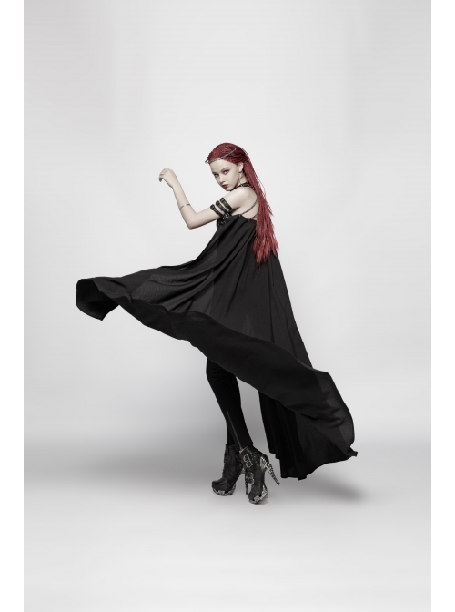 Metal Buckle Straps Arm Loop Metal Chain Black Punk Long Frill Cape
