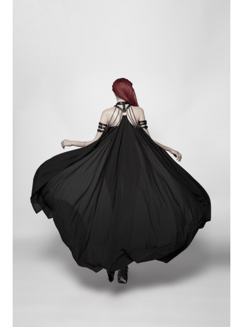 Metal Buckle Straps Arm Loop Metal Chain Black Punk Long Frill Cape