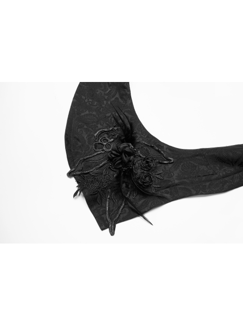 Black Jacquard Waist Solid Flower Decoration Backless Gothic Long Vest