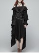 Black Jacquard Waist Solid Flower Decoration Backless Gothic Long Vest