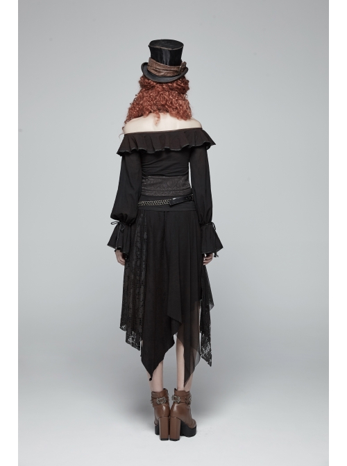 Black Jacquard Waist Solid Flower Decoration Backless Gothic Long Vest
