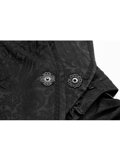 Black Jacquard Waist Solid Flower Decoration Backless Gothic Long Vest