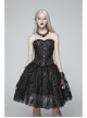 Front Metal Buckle Side Solid Flower Decoration Back Waist Lace-Up Black Jacquard Gothic Corset