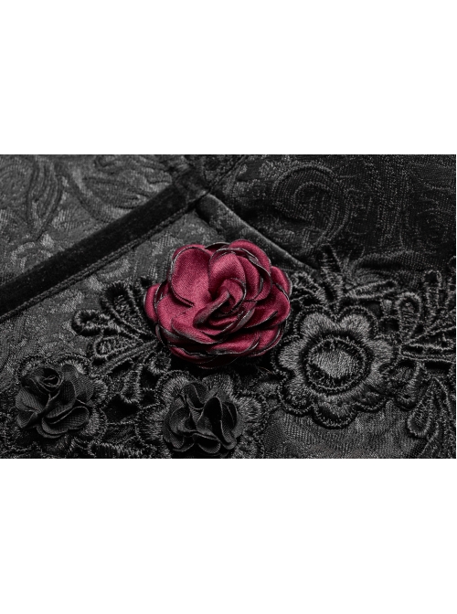 Front Metal Buckle Side Solid Flower Decoration Back Waist Lace-Up Black Jacquard Gothic Corset