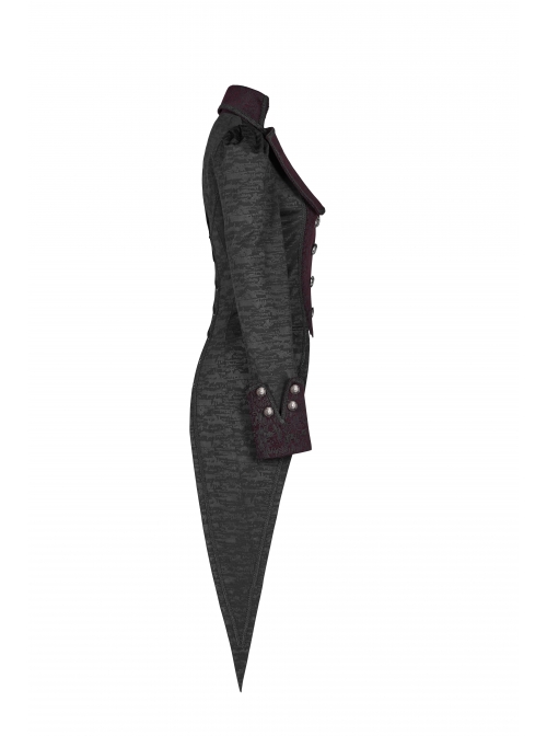 Stand-Up Collar Front Metal Retro Button Back Waist Lace-Up Rear Pendulum Dovetail Black Gothic Coat
