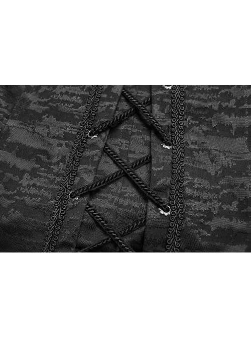 Stand-Up Collar Front Metal Retro Button Back Waist Lace-Up Rear Pendulum Dovetail Black Gothic Coat