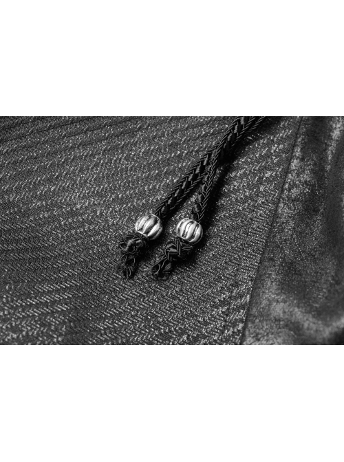 Stand-Up Collar Front Metal Zipper Flare Sleeve Sharp Corner Cuff Back Waist Lace-Up Black Three-Dimensional Bubble Jacquard Gothic Long CoatOther Accessories Are Not Include