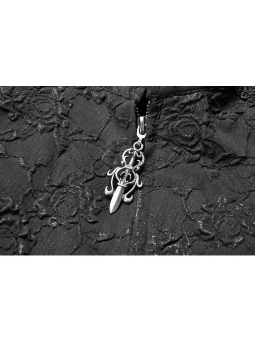Stand-Up Collar Front Metal Zipper Flare Sleeve Sharp Corner Cuff Back Waist Lace-Up Black Three-Dimensional Bubble Jacquard Gothic Long CoatOther Accessories Are Not Include