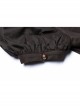 High Collar Front Chest Splice Lace Bubble Sleeve Metal Retro Button Back Waist Lace-Up Black Gothic Blouse