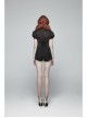 High Collar Front Chest Splice Lace Bubble Sleeve Metal Retro Button Back Waist Lace-Up Black Gothic Blouse