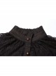 High Collar Front Chest Splice Lace Bubble Sleeve Metal Retro Button Back Waist Lace-Up Black Gothic Blouse