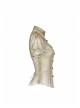 High Collar Front Chest Splice Lace Bubble Sleeve Metal Retro Button Back Waist Lace-Up White Gothic Inkjet Blouse