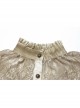 High Collar Front Chest Splice Lace Bubble Sleeve Metal Retro Button Back Waist Lace-Up White Gothic Inkjet Blouse