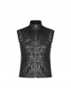 Stand-Up Collar Front Metal Buckle Black Punk Crack Woven Vest