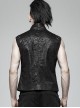 Stand-Up Collar Front Metal Buckle Black Punk Crack Woven Vest